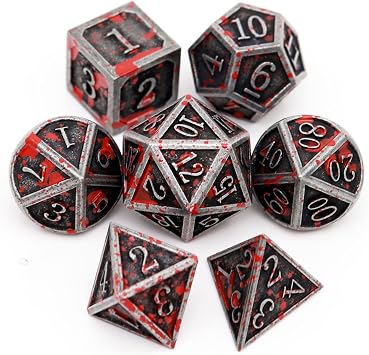 Haxtec Bloodstained Metal DND Dice Set Blood On Dice D&D Polyhedral RPG Dice With Leather Dice Bag for Dungeons and Dragons Gifts TTRPG