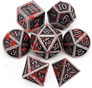 Haxtec Bloodstained Metal DND Dice Set Blood Polyhedral D&D Dice Compatible with Dungeons and Dragons Gift TTRPG Antique Metal Halloween Dice