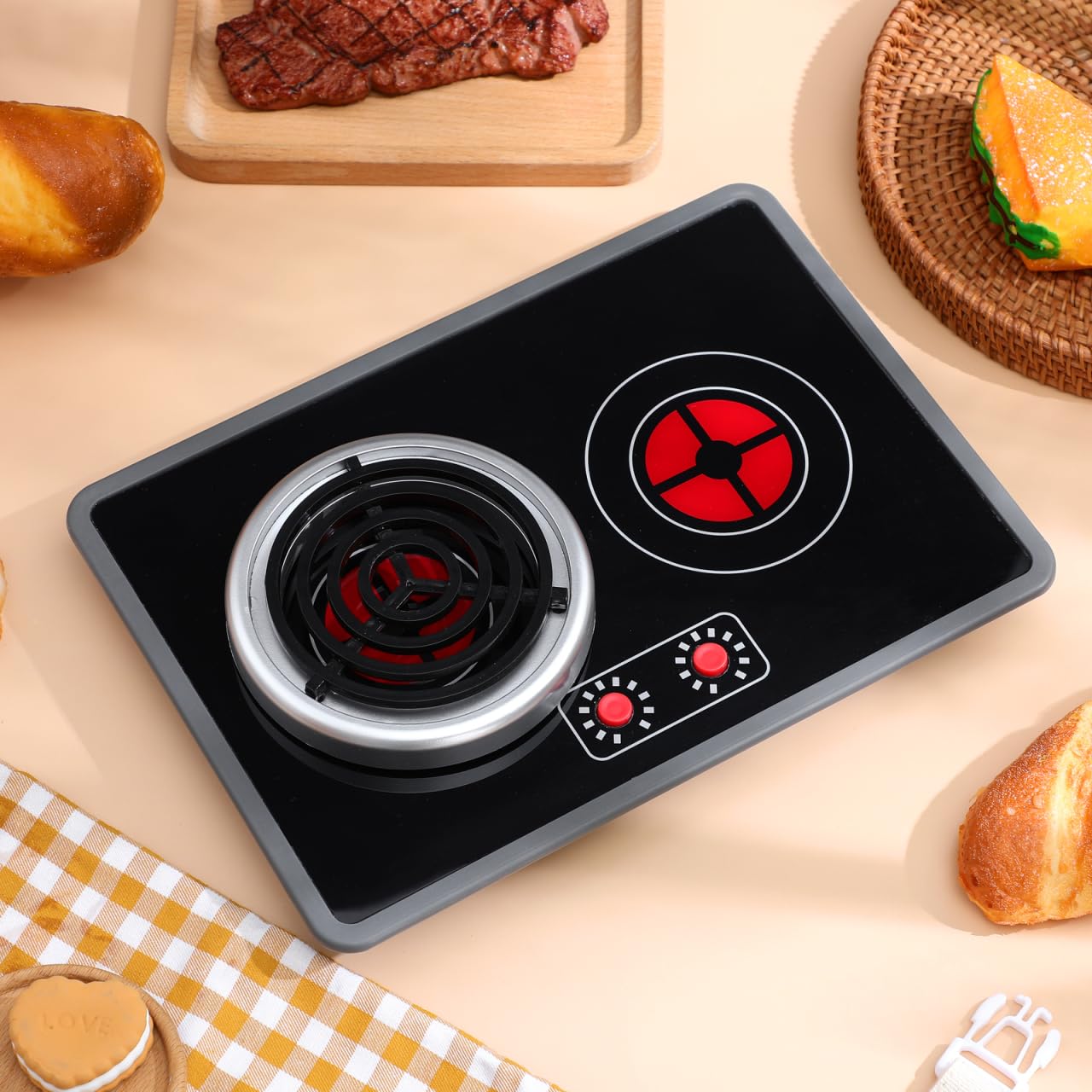Toddmomy 1 jeu de petite cuisinière à induction simulée : plaque à induction lumineuse réaliste avec effets lumineux et sons jouets de cuisine pour enfants