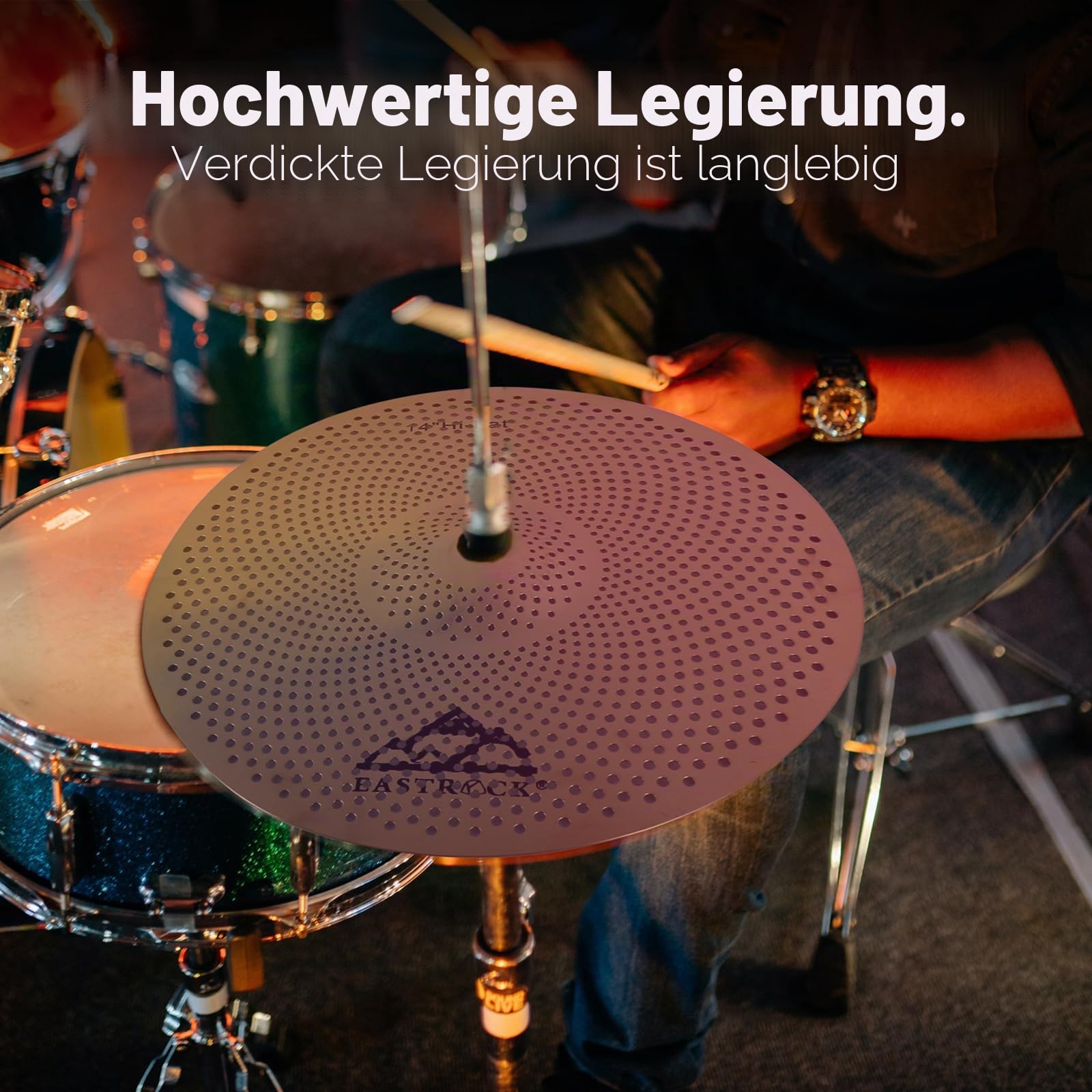 EASTROCK Becken Set Low Volume Pack Becken Set Mit Becken Tasche Filzen 14'Hi-hat+16"Crash+18'Crash+20" Ride 5 Stück Drummer Praxis Becken(Gold)