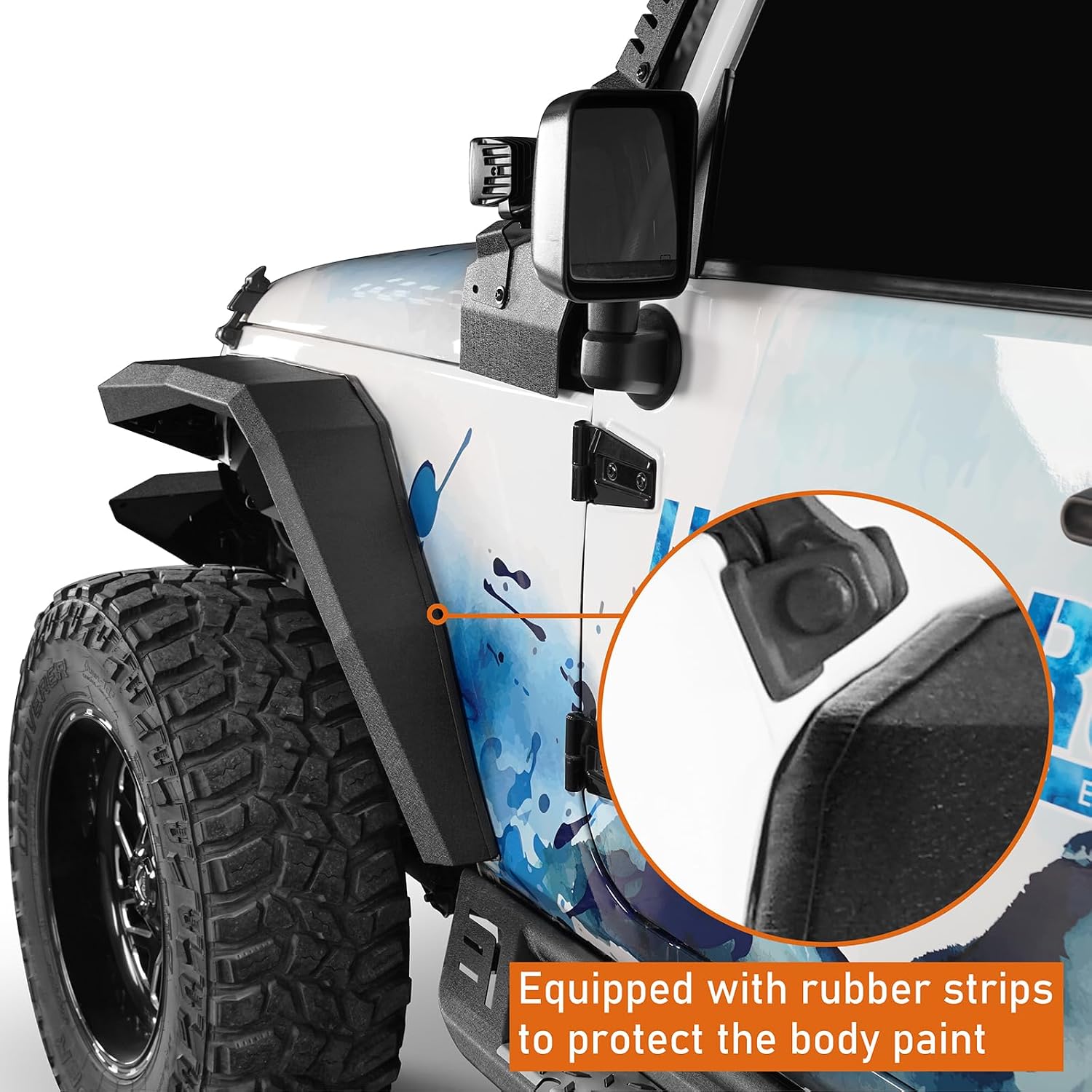 Hooke Road JK 8.7" Wide Flat Front Fender Flares for 2007-2018 Jeep Wrangler JK & JKU Unlimited 2 or 4 Doors, Steel Fenders with Turn Signal Lights DRL - 2 PCS