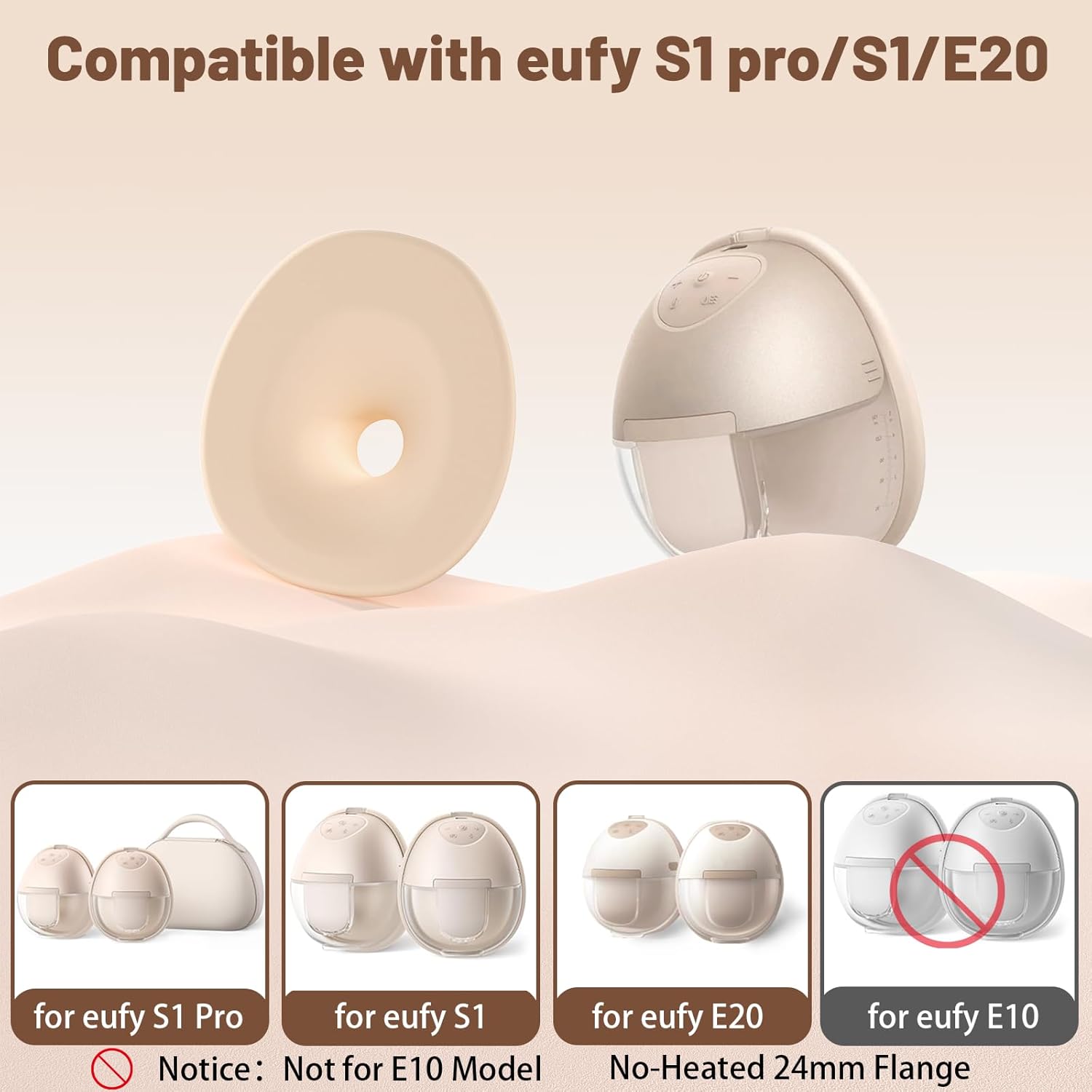 2pcs Non-Heated 24mm Flange Replacement Compatible with Eufy E20/S1/S1 Pro Wearable Breast Pump, Food-Grade Silicone, Durable, Comfortable, Replaced for eufy Pump Flange
