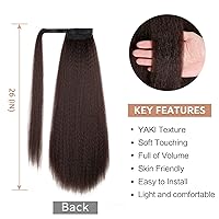 Vista 11 de WIGNEE Extensión de cola de caballo larga rizada recta y envolvente, extensión de cola de caballo Yaki negro natural para mujeres negras, Marrón