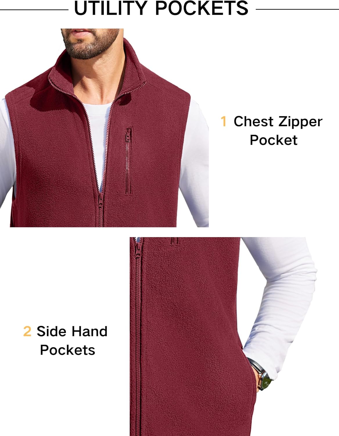 COOFANDY Men's Lightweight Fleece Vest Sleeveless Zip Up Warm Jacket Casual Outerwear Vests With Pockets - Image 4
