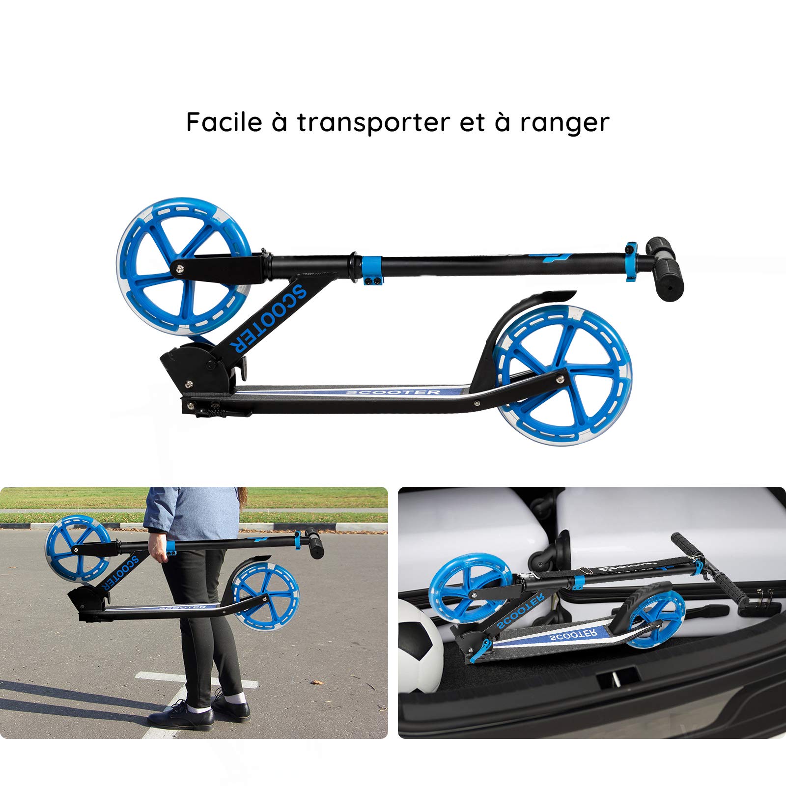 GYMAX Trottinette Pliable pour Enfants de Plus de 10 Ans, Trottinette à Hauteur Réglable pour Adolescents et Adultes avec 2 Roues LED et Roue Arrière de Frein