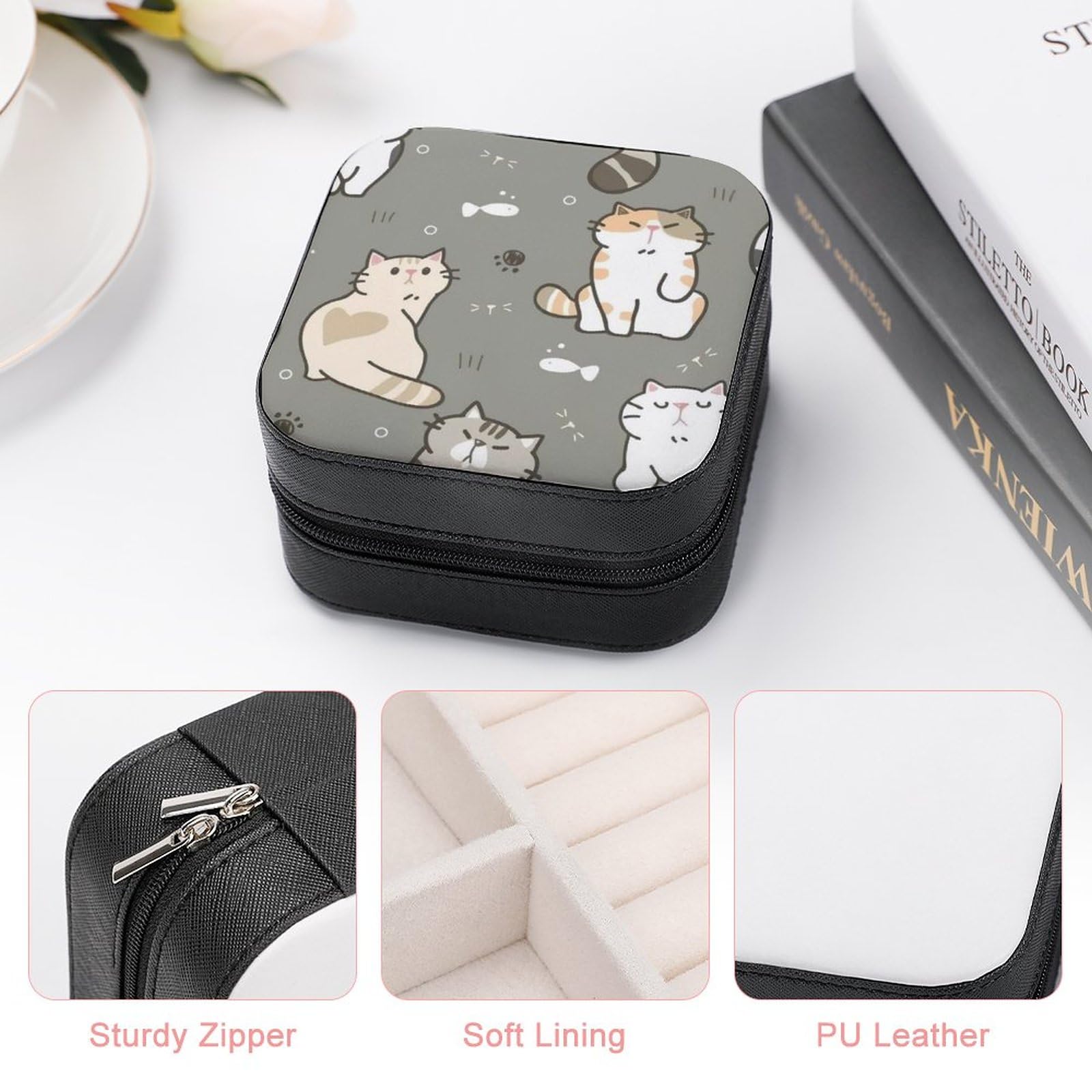 Amazon｜面白い 猫柄 ネコ ジュエリーボックス ジュエリーケース PU