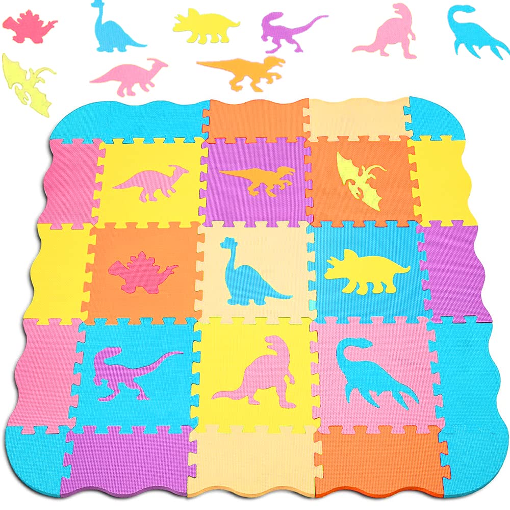 KOKOBOX Tapis Puzzle Bébé 36 Pièces Dinosaure - Mousse EVA 30x30cm - Clôture Incluse 150x150cm