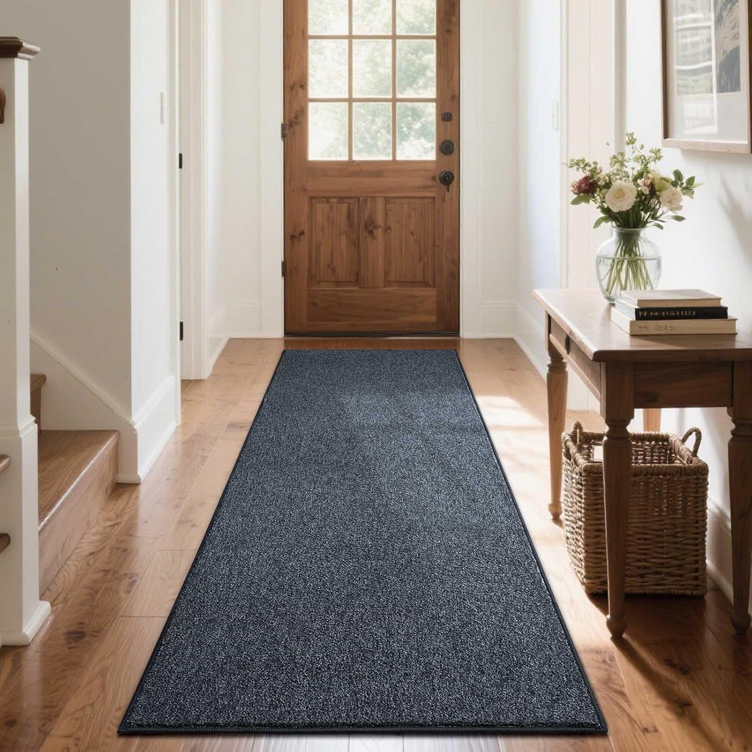 FinRèc 2x6 Washable Runner Rugs for Kitchen Hallway Bedroom, Low Pile Thin Rug Solid Color, Non-Slip Carpet Indoor for Home Decor (Navy Blue)