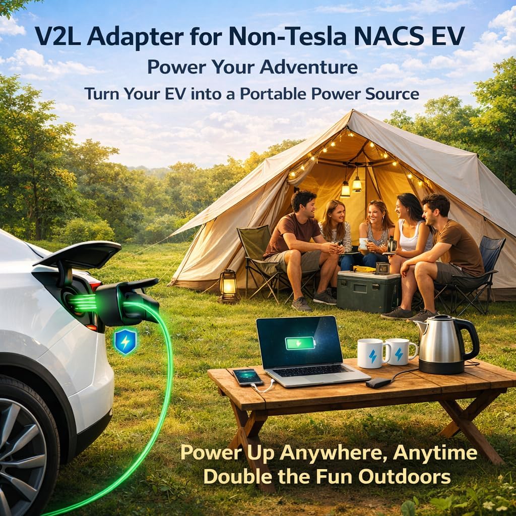 NACS V2L Adapter for 2025+ Hyundai Ioniq 5/6/9, 2026+ Kia EV3/5/6/9, 2025+ Genesis GV60,for Non-Tesla NACS+V2L EVs,20A,Portable & Weather-Resistant,Secure Lock,for Camping,Trip,BBQ,Outdoor,Courtyard