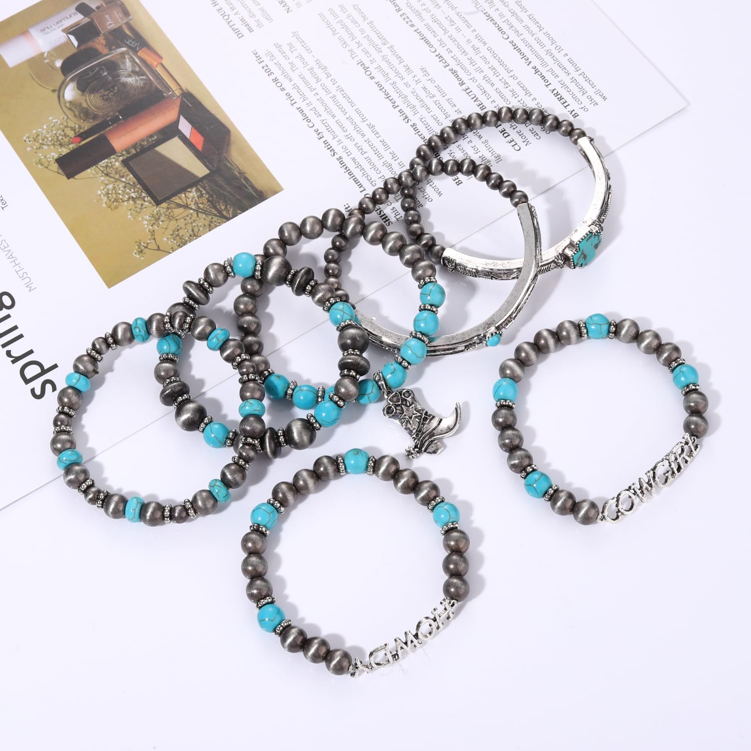 Pulsera de turquesa occidental, pulsera apilable hecha a mano con piedras preciosas para mujer, regalo de cumpleaños de Navidad, Plata, No es una piedra preciosa 4
