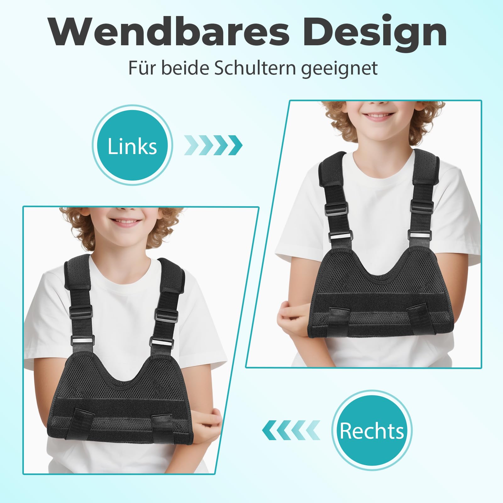 Maintien du bras Écharpe de bras pour enfants, écharpe de bras respirante pour le bras cassé, le coude, le poignet et la récupération des blessures(Noir,XS)