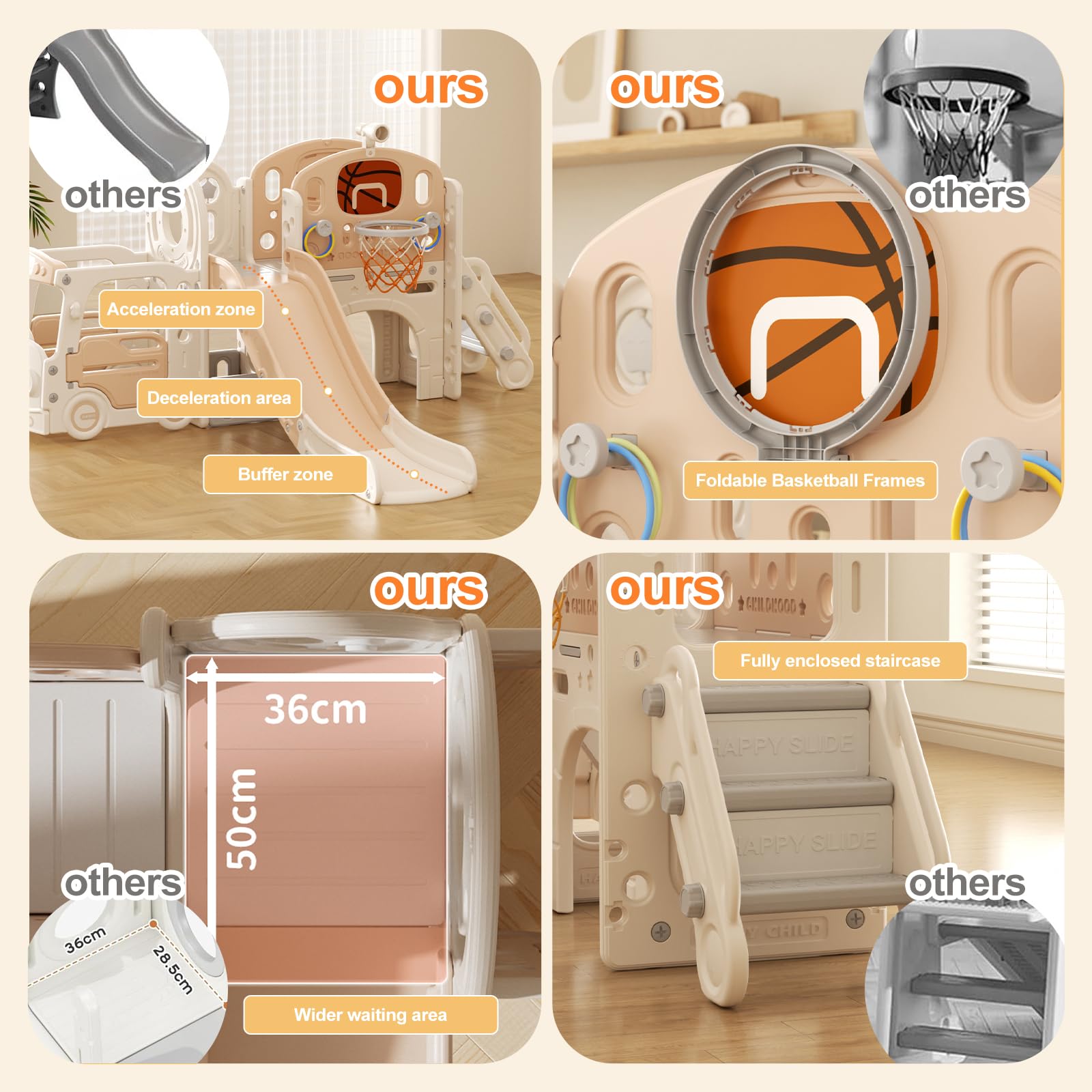 Tobogán,Toboganes Infantiles con Escalera para Trepar, Canasta de Baloncesto, Locomotora, Prismáticos, Trompeta, el Tobogán es Apto Tanto para Exterior como para Interior, a Partir De 1 Año