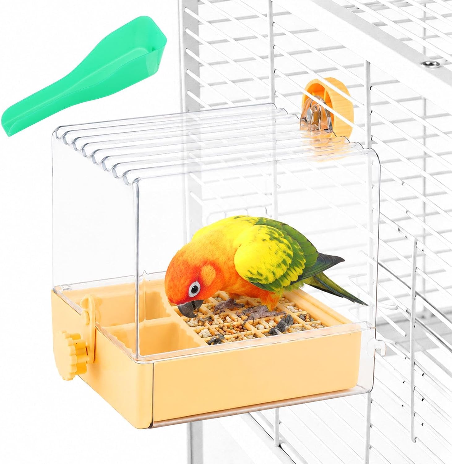 Bird Bath and Feeder for Cage, 2-in-1 Hanging Bird Bathtub Bowl | Includes Bird Feeder, Cage Accessories with Removable Drawer Tray for Small Medium Birds, Lovebirds Finches Parakeets