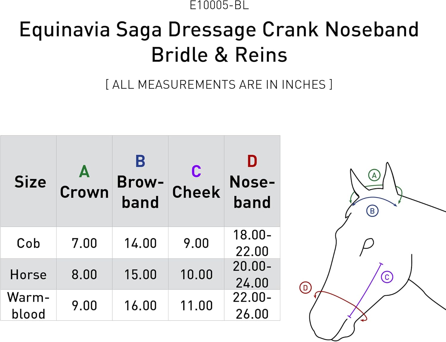 Equinavia Saga Dressage Padded Crank Noseband Bridle with Flash and Reins - Black - Horse