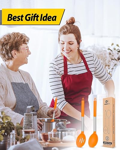 Miniatura 7 de Paquete de 2 cucharas grandes de silicona para cocinar, cuchara sólida antiadherente para rociar, utensilios de cocina resistentes al calor para