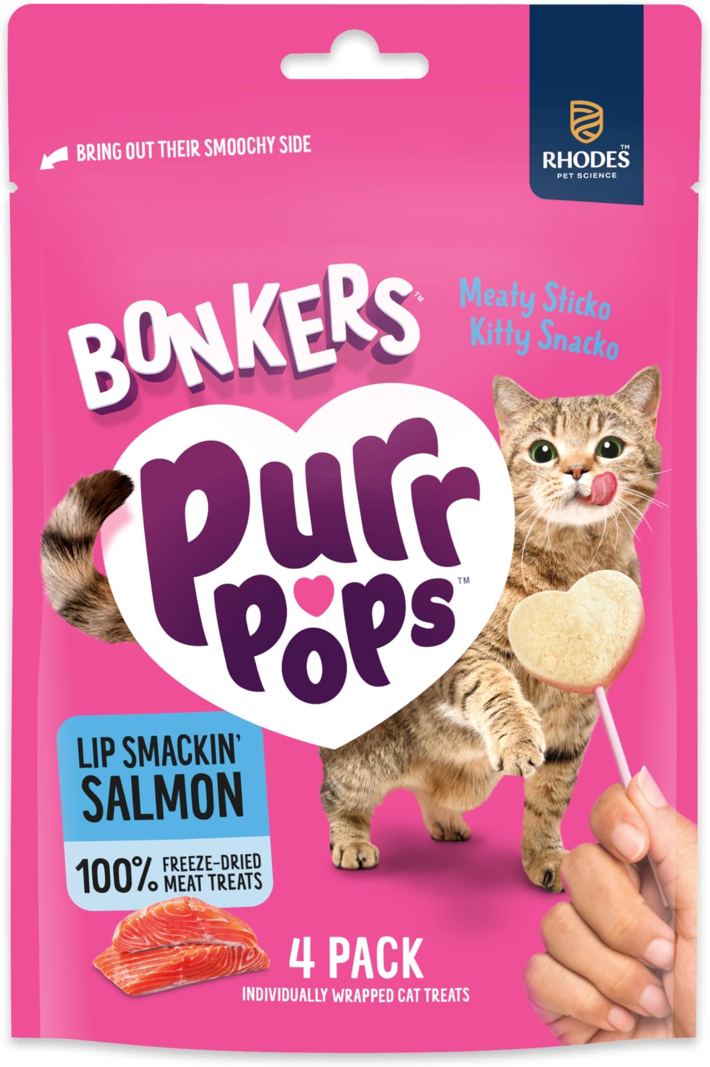 Bonkers Purrpops, Freeze Dried Tuna Flavor Lollipop Cat Treats, Healthy Real Meat Treats, Training Treats or Food Topper, for All Breeds and Ages (4 Pieces)
