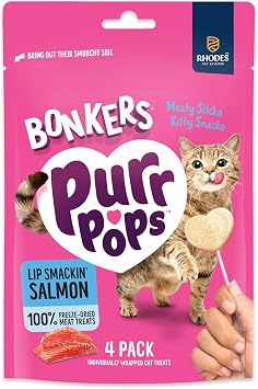 Bonkers Purrpops, Freeze Dried Tuna Flavor Lollipop Cat Treats, Healthy Real Meat Treats, Training Treats or Food Topper, for All Breeds and Ages 4 Pieces