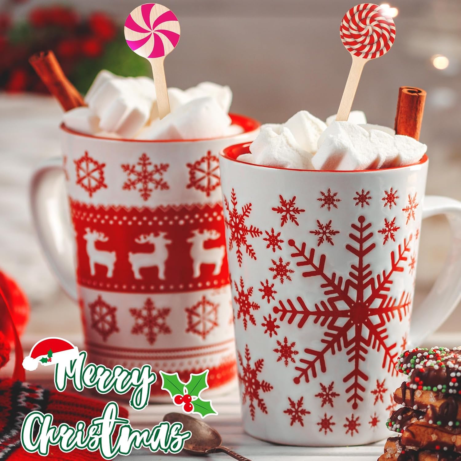 Teenyyou 360 Pcs Christmas Candy Wooden Coffee Stirrer Disposable Wooden Cocktail Drink Stirrers Christmas Stir Sticks Beverage Mixer for Coffee Milk Cocktail Tea Hot Drinks Party Supplies(Cute)