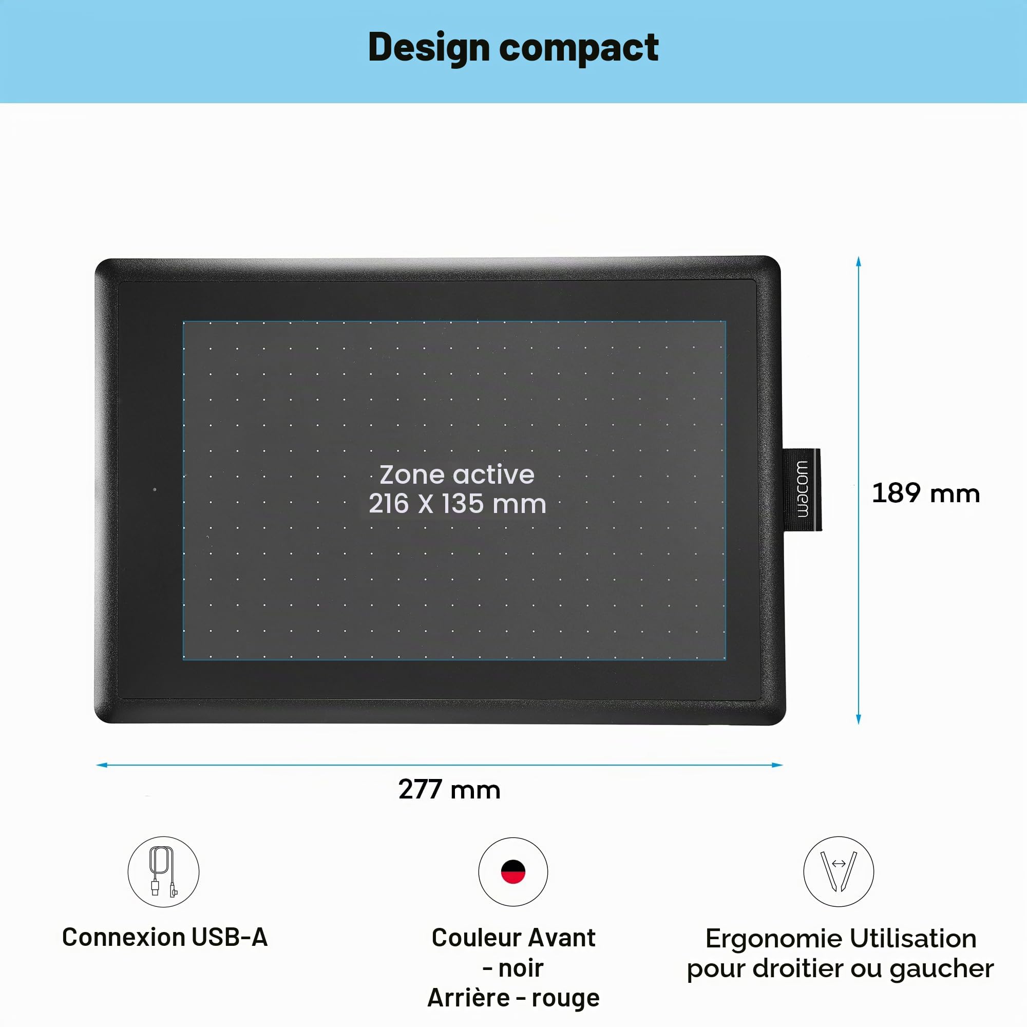 Wacom Tablette Graphique One, Noir/Rouge, Medium