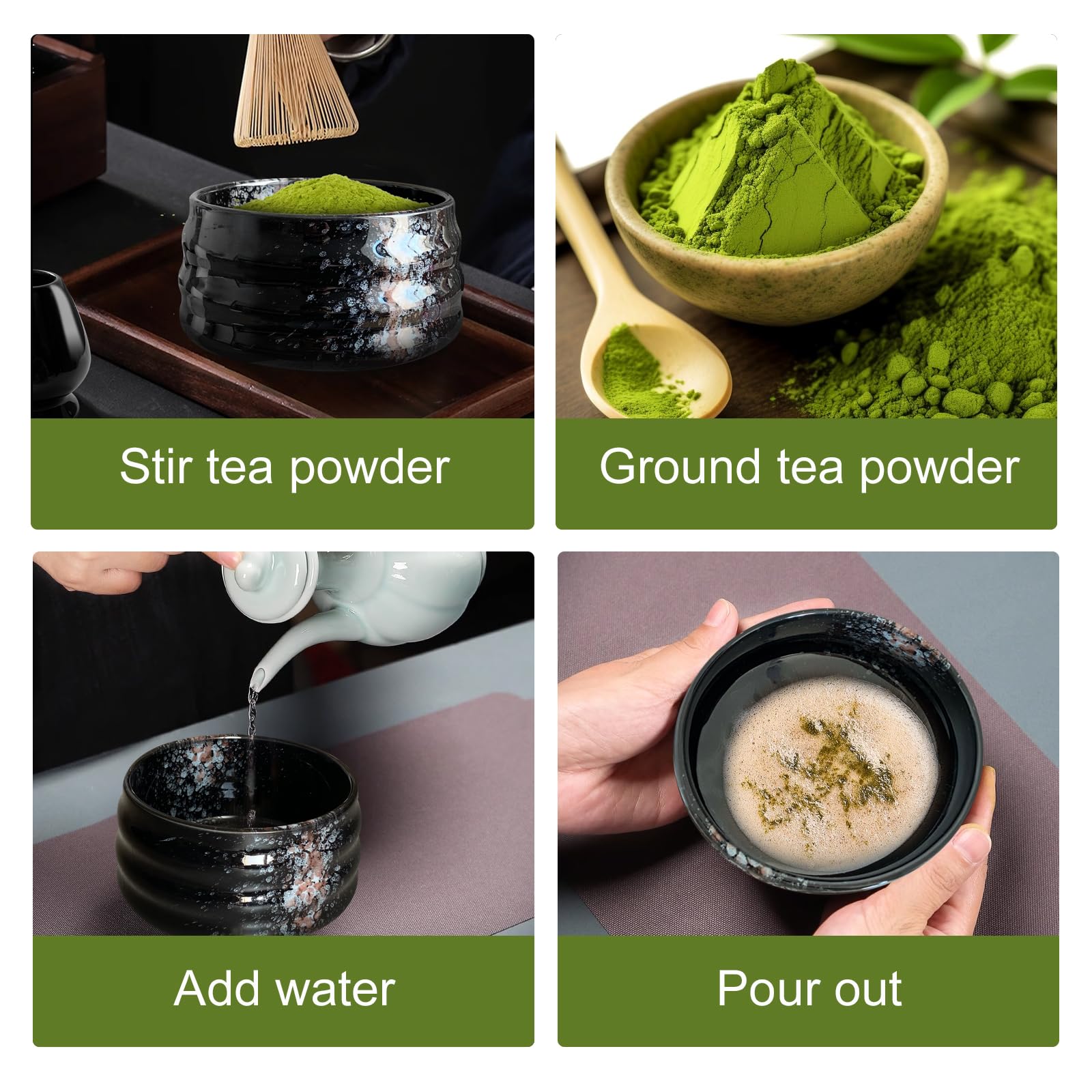 Ensemble de kit Matcha, Ceramic Matcha Whisk, Comprend Matcha Bowl avec Matcha Whisk Porters, Bamboo Witch et Bamboo Scoop élégant réutilisable pour les amateur thé matcha