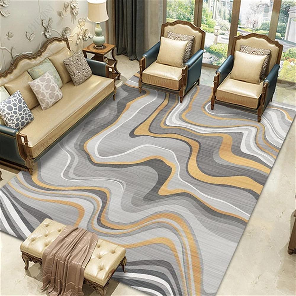 Tapis de salon facile a nettoyer gris jaune 160x230cm anti poussiere