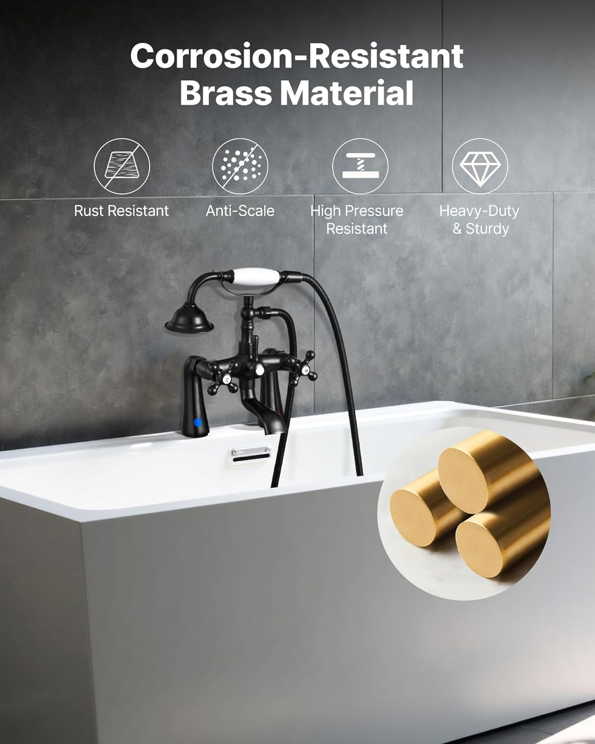 VEVOR Clawfoot Tub Faucet, Deck Mount Bathtub Faucets with Handheld Shower, Vintage Oil-Rubbed Bronze Clawfoot Tub Filler Faucet Shower Kit with 360° Rotation Spout & 59-inch Long Hose for Bathtubs