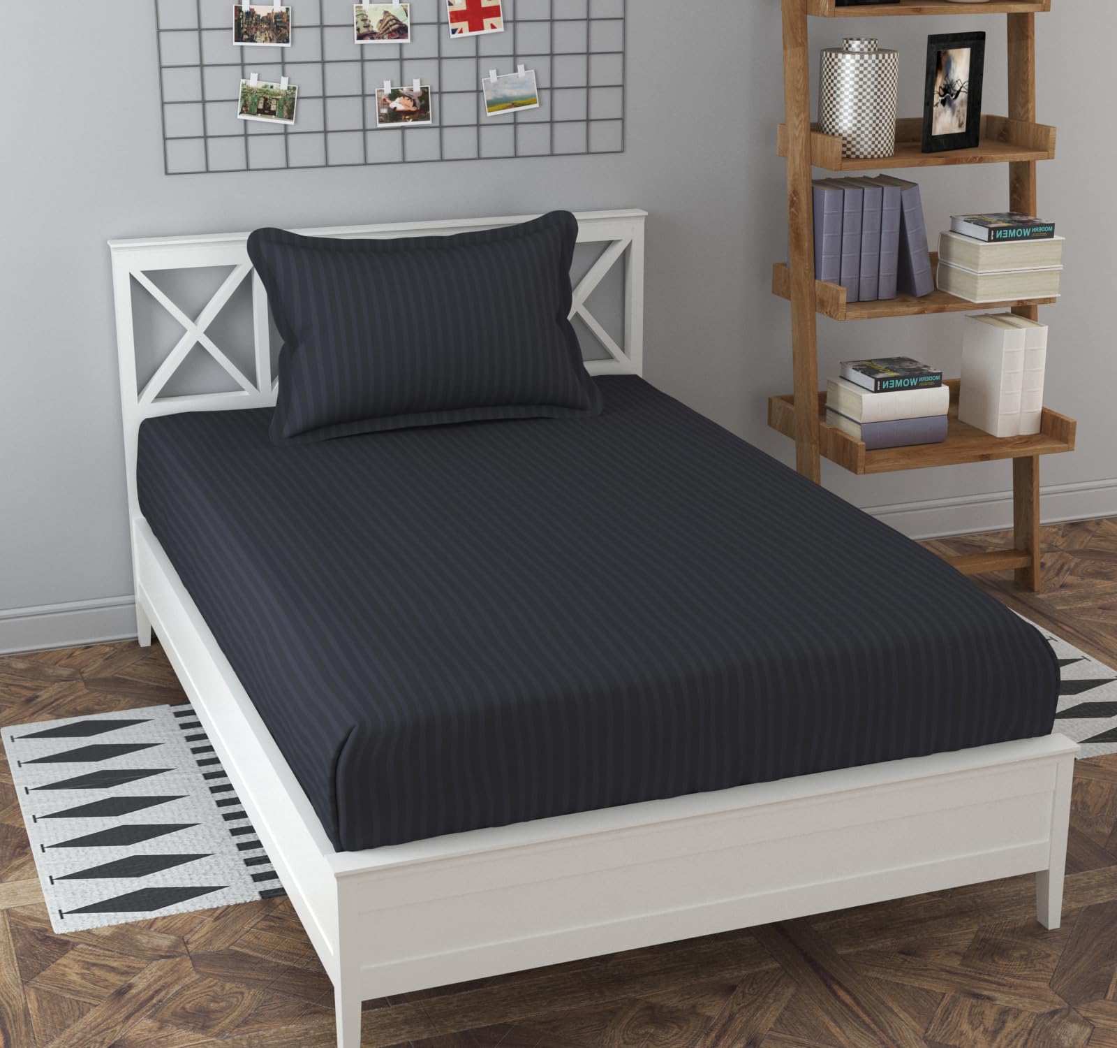 Olive Striped Cotton Bedsheet - Single Bed -16