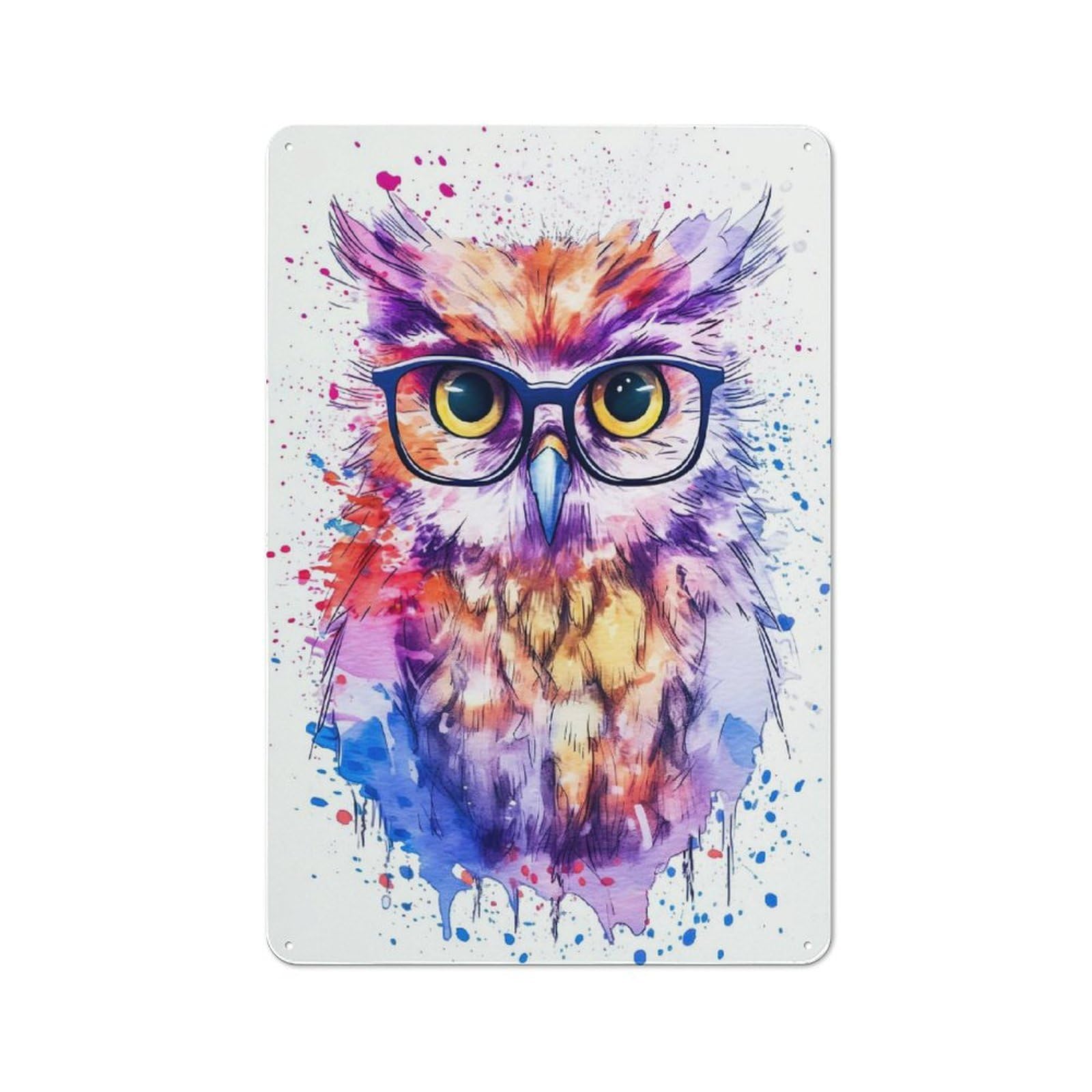 Nostalgic Decorative Tin Plaque 30x20cm Featuring Cute Owl Wearing Glasses, Classic Pub Decor for Cafe, Pub, Workshop Or Home Bar
