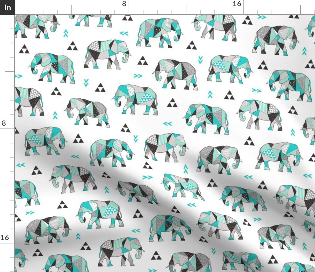 Spoonflower Fabric - Elephants Geometric Triangles Mint Green Elephant Zoo Jungle Printed on Petal Signature Cotton Fabric by The Yard - Sewing Quilting Apparel Crafts Decor