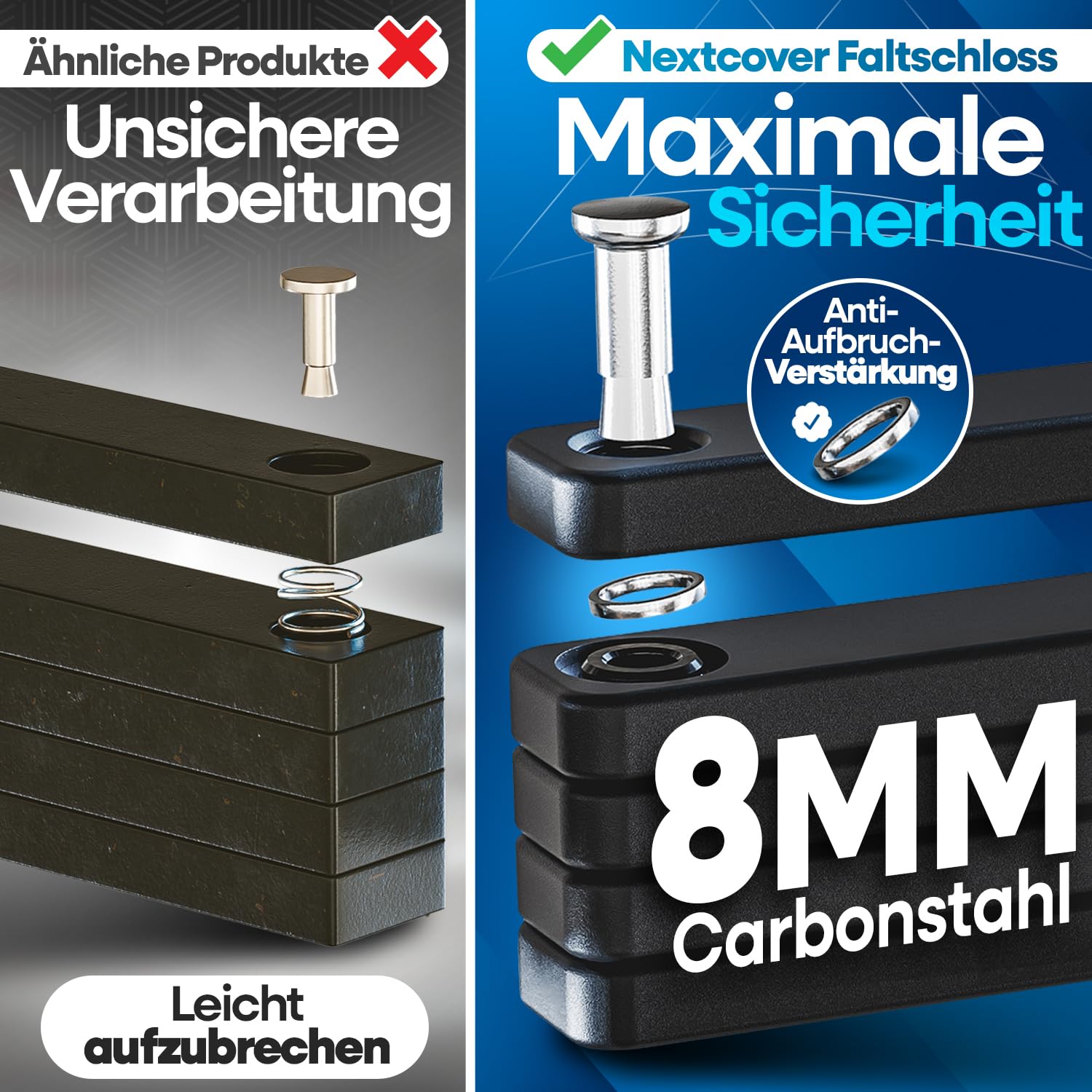 NEXTCOVER® Faltschloss Fahrrad FoldOne 100cm - Das Original - mit SteelSecure-Technologie und 3 Schlüsseln I Robustes Fahrradschloss Faltschloss, Fahrradschloss hohe Sicherheit mit Halterung