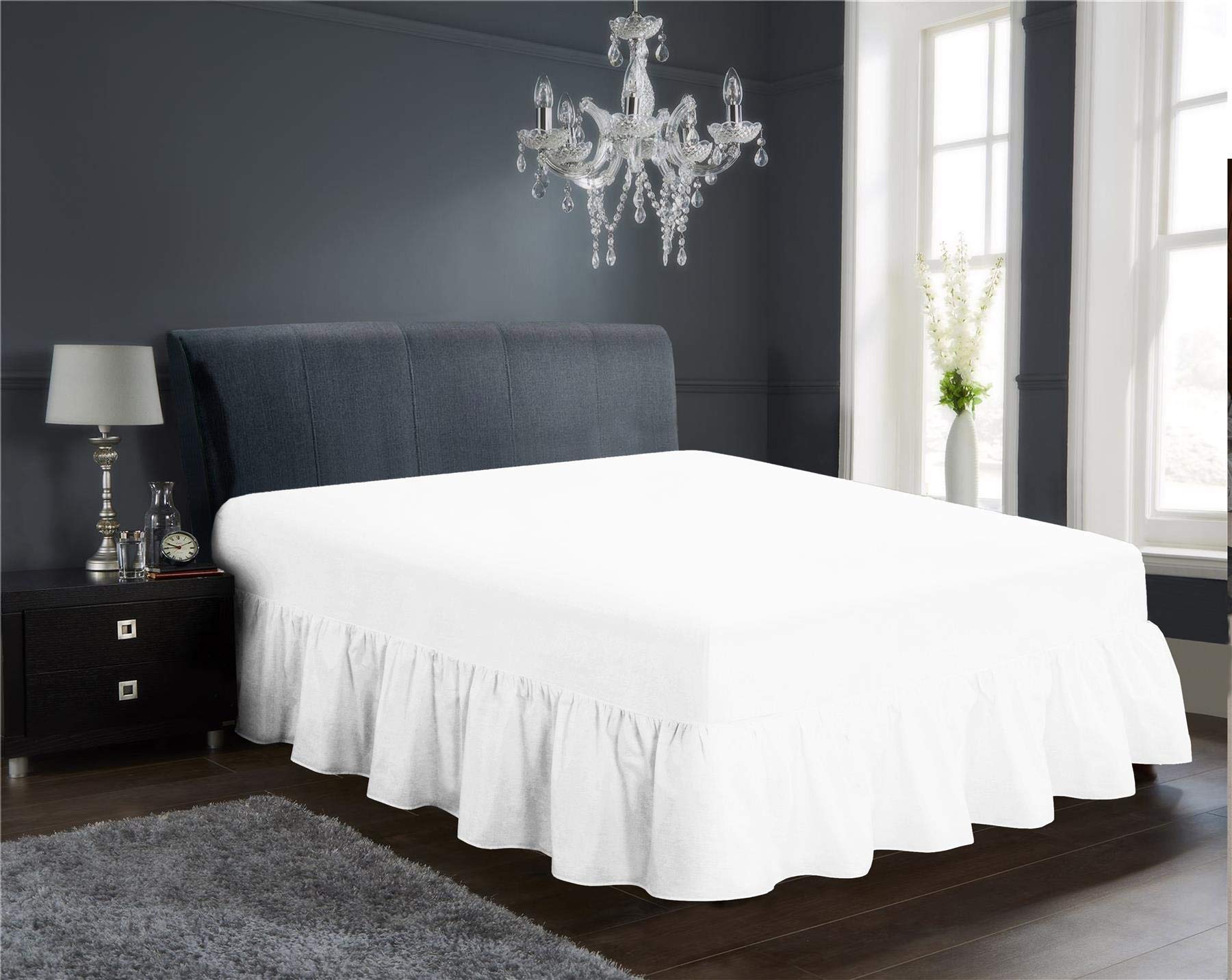 Olivia Rocco Frilled Base Valance Sheet Easy Care Polycotton Base Valances Bed Linen Double White
