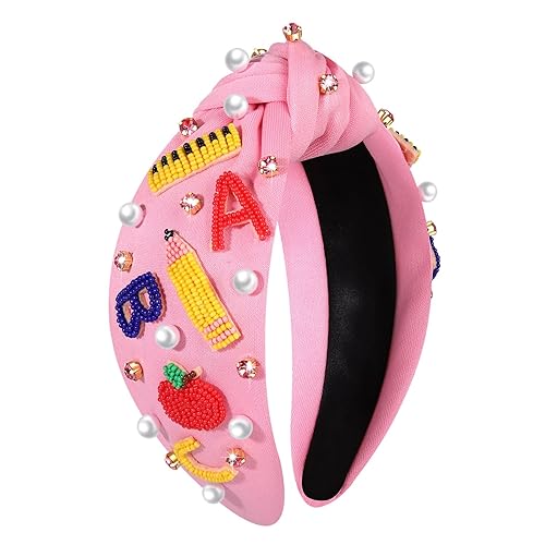 Miniatura 8 de NVENF Diadema para profesora para mujer, diadema anudada con perlas de cristal con cuentas de diamantes de imitación FRI-YAY embellecida con nudo