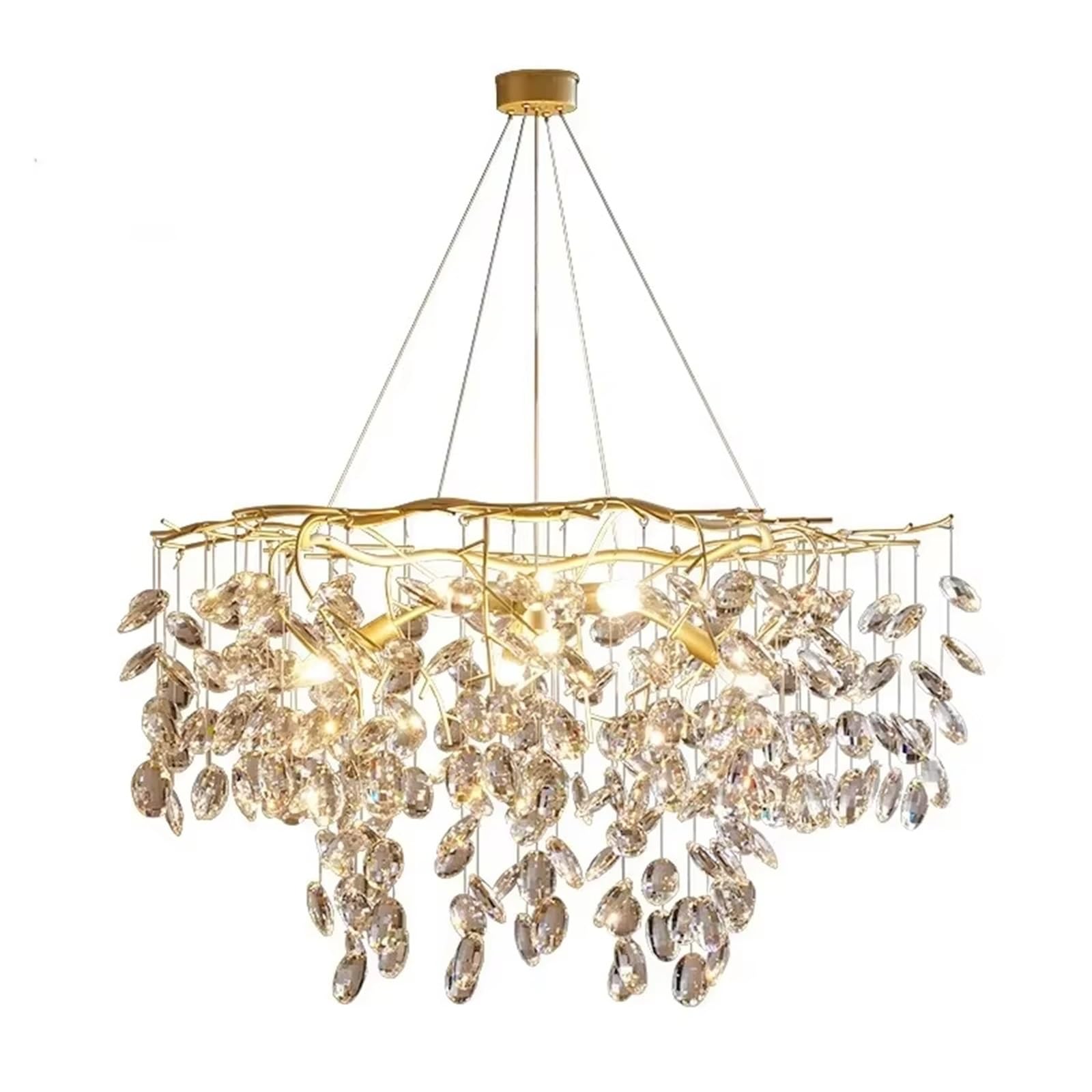 ZTCHSENZT Gold Branch Crystal Pendant Chandelier Living Room Dining Room Bedroom Decorative Indoor Lighting Fixtures,Neutral light-D80CM