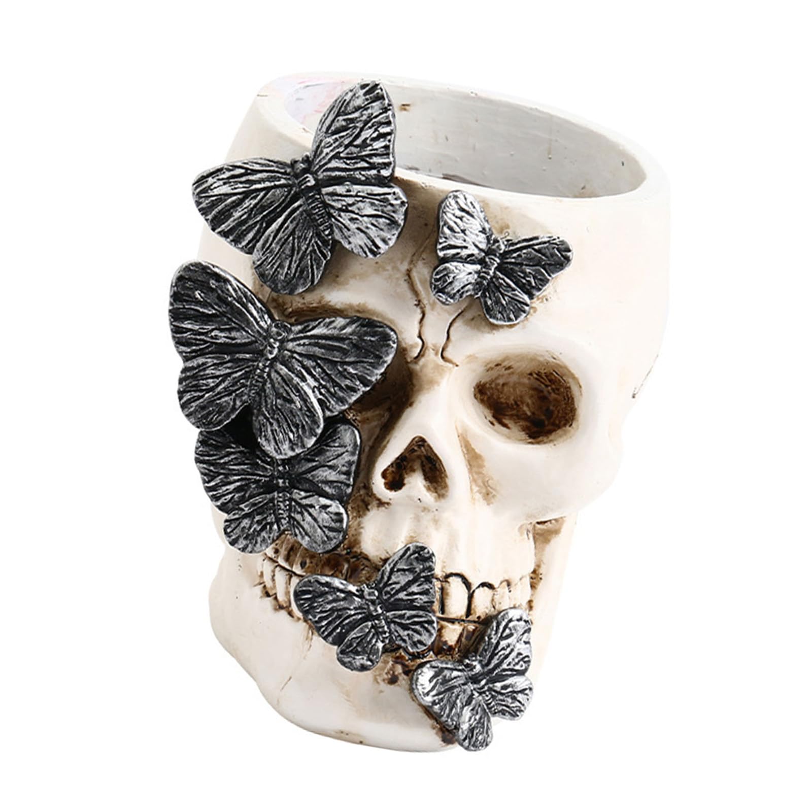 Woedpez Skull Pencil Holder Resin Pen Cup Multipurpose Desk Organizers Storage Box Makeup Brush for Halloween Decoration Skull Pen