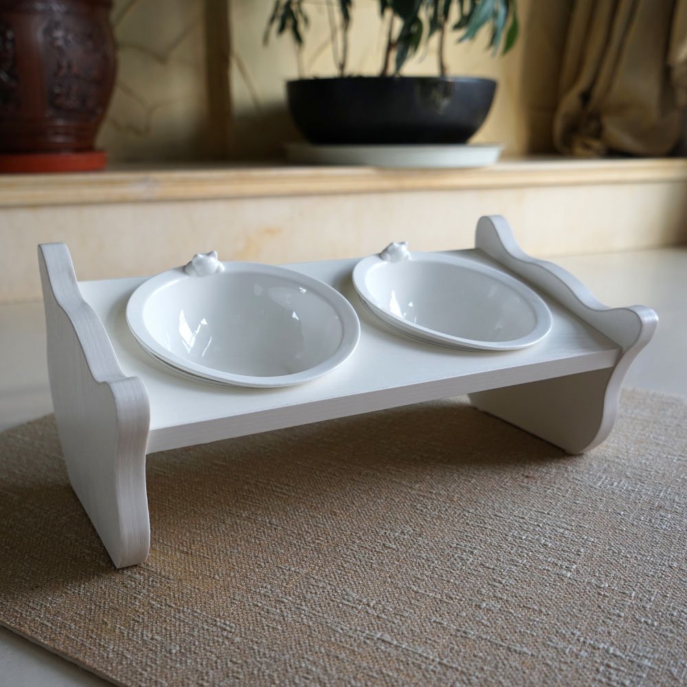 Cats Design - Ciotola doppia in legno e ceramica, edizione limitata
