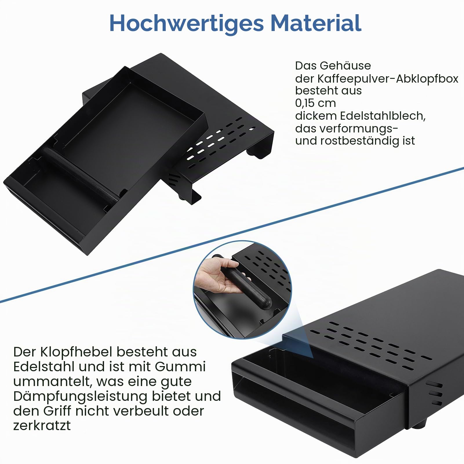 Kaffee-Abklopfbehälter aus Edelstahl, Sudschublade für Espresso Siebträgermaschine, Kaffee-Knockbox-Schublade mit Herausnehmbarer Abklopfstange für Zuhause Café Büro Bar | 28 x 18 x 5cm