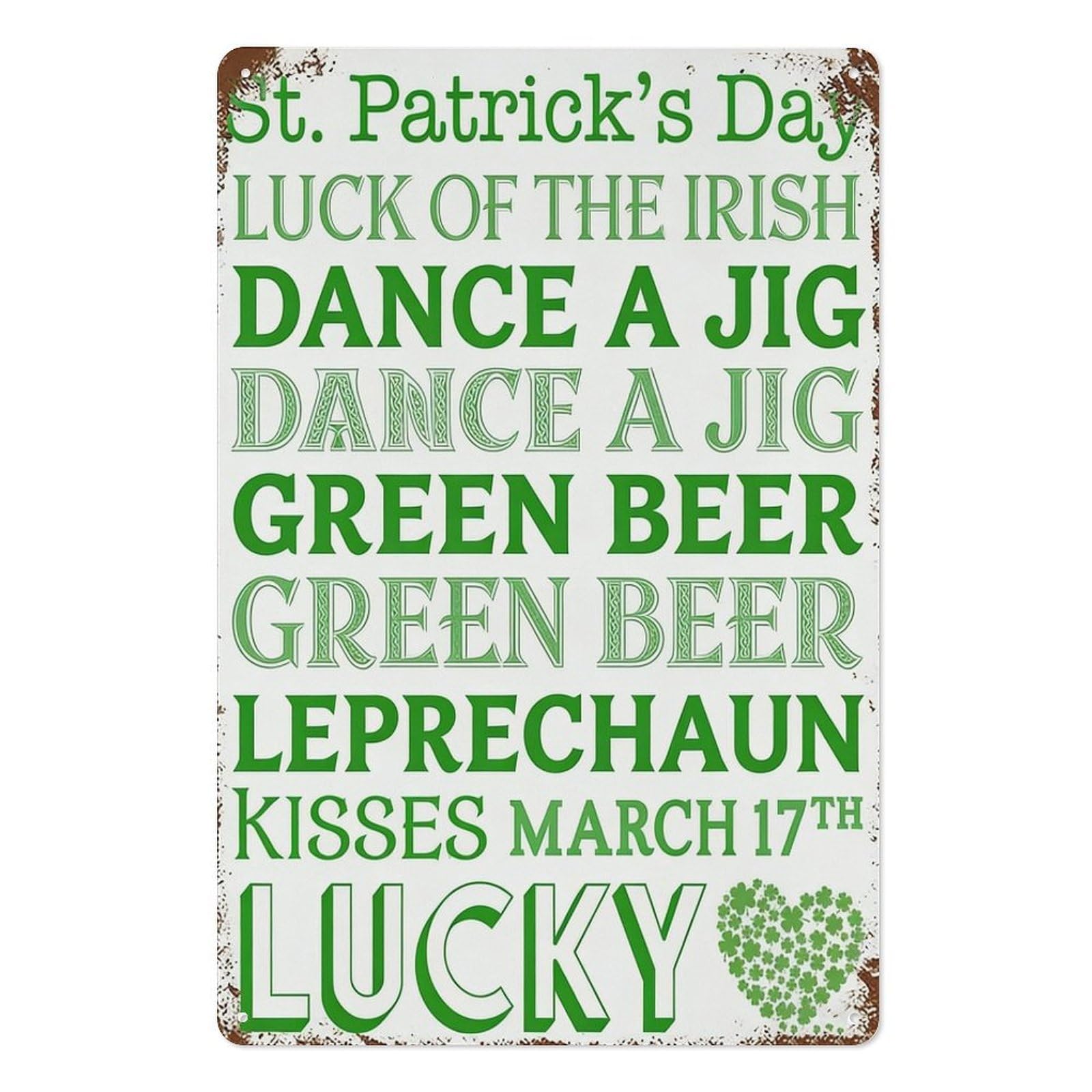 peiyeety Luck of the Irish Metal Tin Sign 8x12 Inch, Vintage Shamrock Heart Typography St Patrick’s Day Pub Bar Wall Decor Plaque, Irish Holiday Wall Art