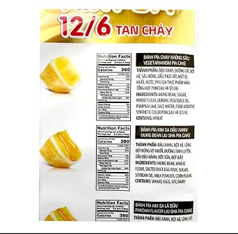 Generic 1 Pack - Six Assorted Flavor Mini Creamy Custard Hopia Cake With Melted Salted Egg Yolk - Banh Pia Kim Sa Trung Muoi 6 Vi - 12 Mini Cakes per Bag
