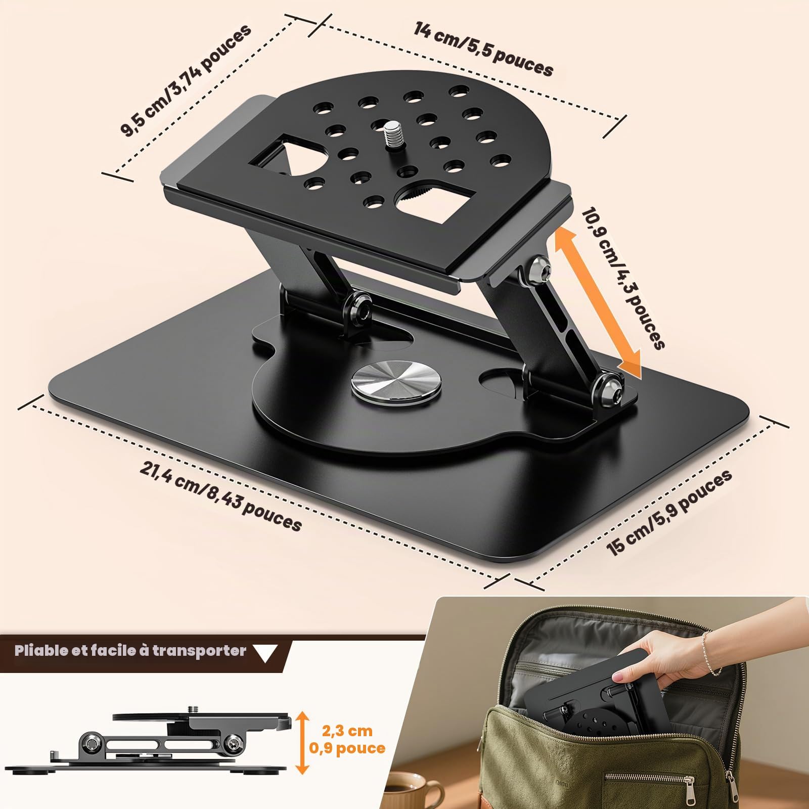 Support de Projecteur de Bureau, Pieds de Projector Rotation à 360°, Support de Projecteur Pliable avec Vis 1/4" pour Home Cinéma, Salle de Jeux, Bureau