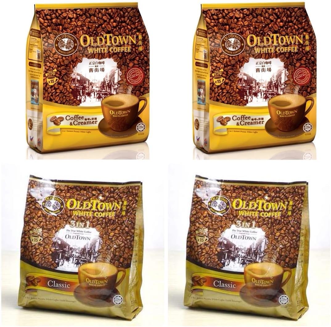 2Pack Old Town White Coffee 3 in 1 Classic Flavor (2 x 15 sachets) & 2 Pack Old Town White Coffee 2 in 1 Coffee & Creamer Flavor (2 pack x 15 sachets)