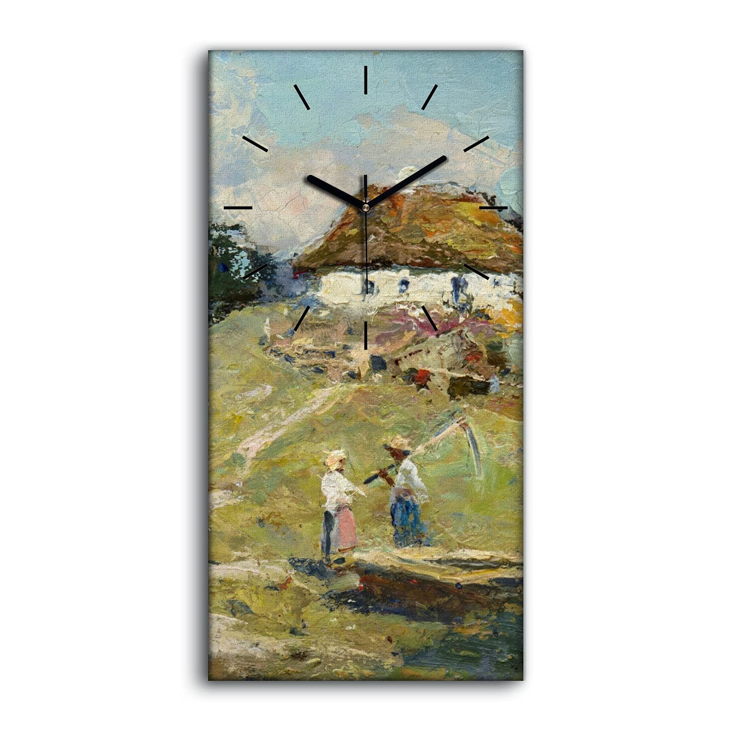 Horloge sur toile sans bruit mains noires déco grand format 30x60cm