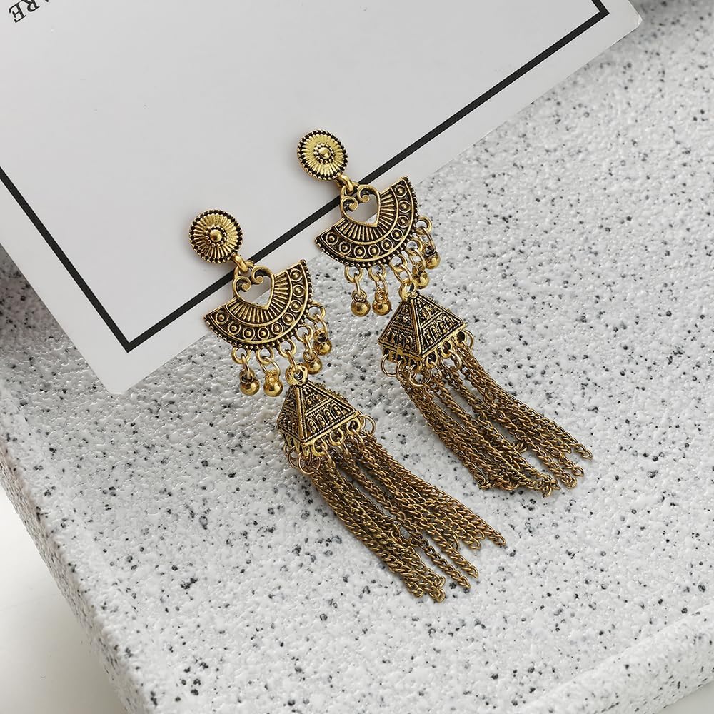Jhumka Earrings for Women Charm Long Tassel Bell Beaded Jhumki Drop Dangle Traditional Indian Bollywood Bohemian Dangling Chandelier Earring Ethnic Gypsy Jewelry Gifts - Image 4