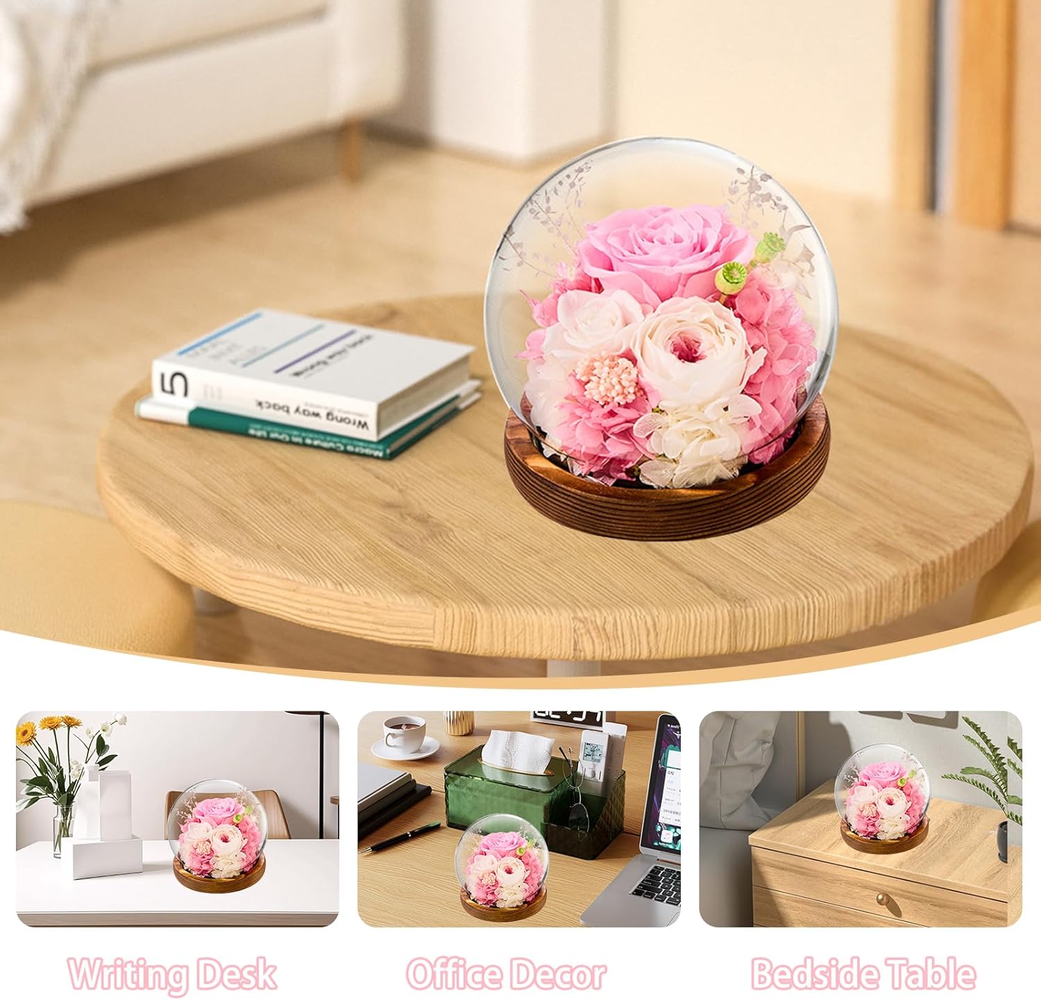 Forever Flowers Gifts for Mom .Birthday Gifts for Women, Preserved Flowers in Glass Fresh Flowers for Delivery Prime Pink Roses for Grandma Sister Daughter - Image 6