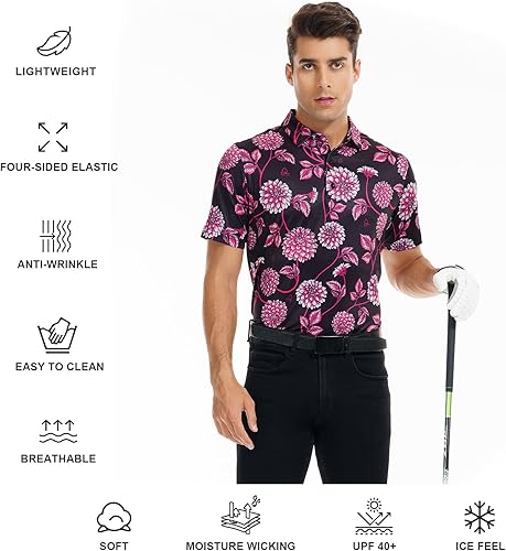 Miniatura 3 de DEOLAX Mens Golf Shirt Fashion Print Floral Polo Shirts Short Sleeve Soft Classic Casual Dry Fit Golf Shirt for Men