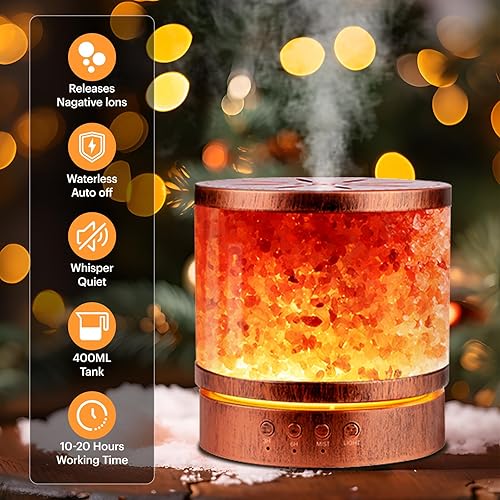 Miniatura 4 de Difusor de aceite esencial con lámpara de sal del Himalaya de 13.5 fl oz, niebla fría ultrasónica con 7 LED que cambian de color, perfecto para