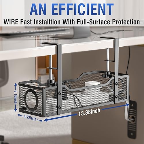Miniatura 6 de Bandeja de organización de cables para debajo del escritorio, organizador de cables sin taladrar con abrazadera, organizadores de espacio de trabajo