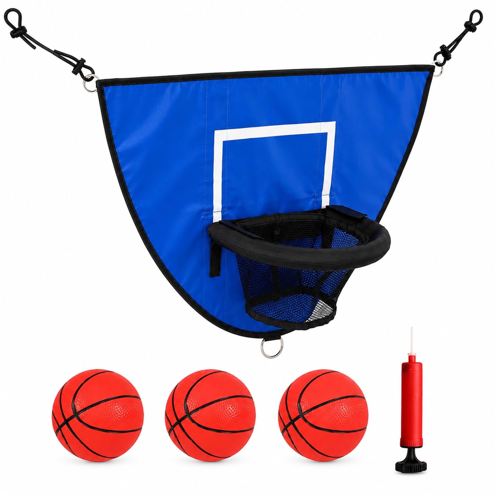 Blue Trampoline Basketball Hoop, Soft PVC Backboard, 3 Mini Balls & Pump