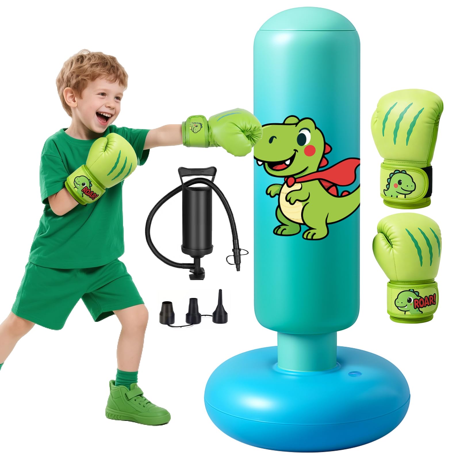 Punching Bag for Kids, 120cm Inflatable Kids Punching Bag, Stable Boxing Bag with Gloves & Air Pump, Free Standing Punch Bag Dinosaur Gifts for Boys Girls Age 3-8 for Practicing Karate, Taekwondo,MMA — image 1