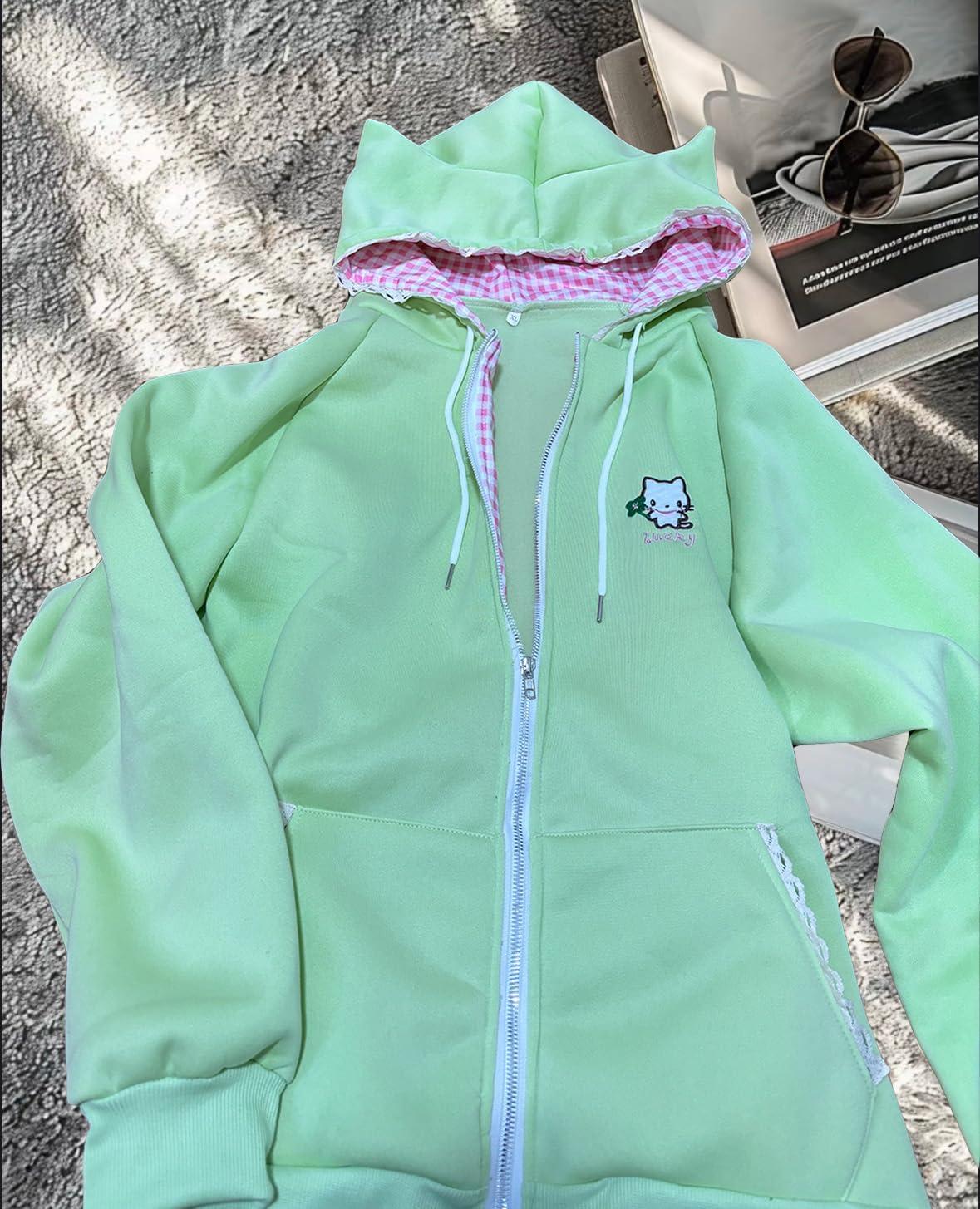 Women's Y2K Zip-Up Hoodie Oversized Streetwear Cat Ear Cute Cartoon Graphic Harajuku Kawaii Sweatshirt - Image 5