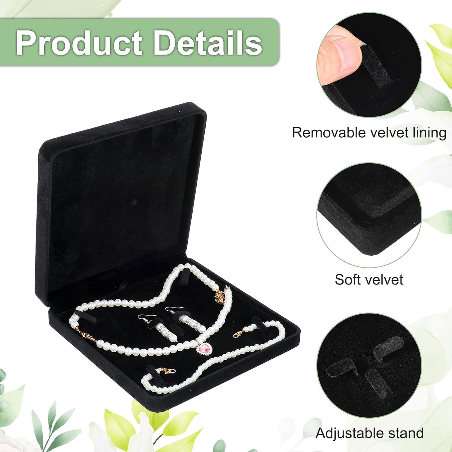 6 Pcs Velvet Jewelry Set Box Black Jewelry Display Box Jewellery Gift Boxes for Necklace, Ring, Earring, Bracelet, Pendant Mother's Day Wedding Travel Anniversary, 7.5 x 7.5 x 1.6 in